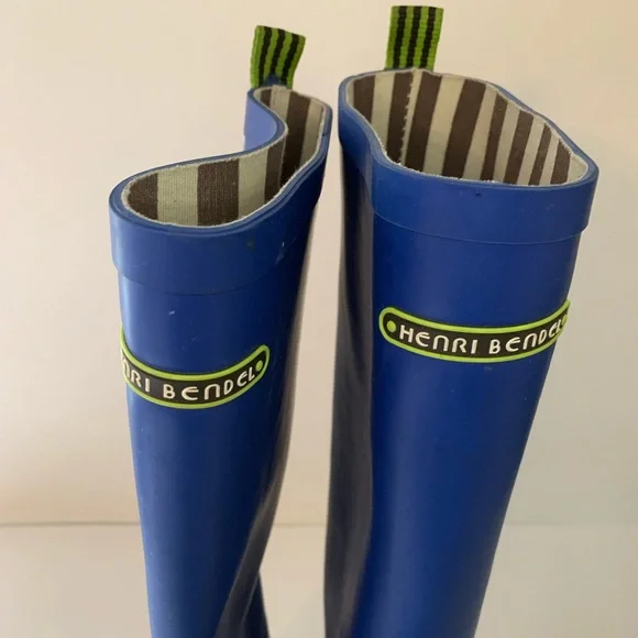Henri Bendel Blue Rubber Rain Boots Wellies, 8 - Picture 3 of 14